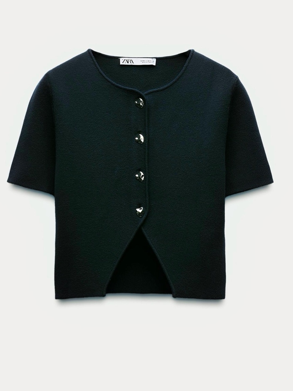 Zara Textured Short-Sleeve Button Cardigan